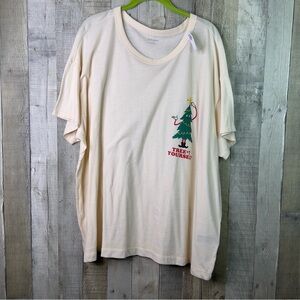 Old Navy Size 3X Cream & Green Short Sleeve Crewneck Christmas T-Shirt
